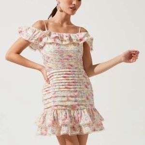 ASTR the Label Una Floral Ruffle Off Shoulder Mini Dress XS